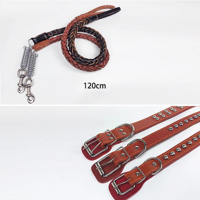 Leather Dog Collar & Leash – Strong Traction Lead for Large Dogs