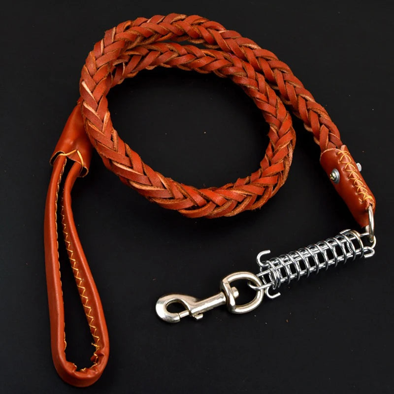 Leather Dog Collar & Leash – Strong Traction Lead for Large Dogs