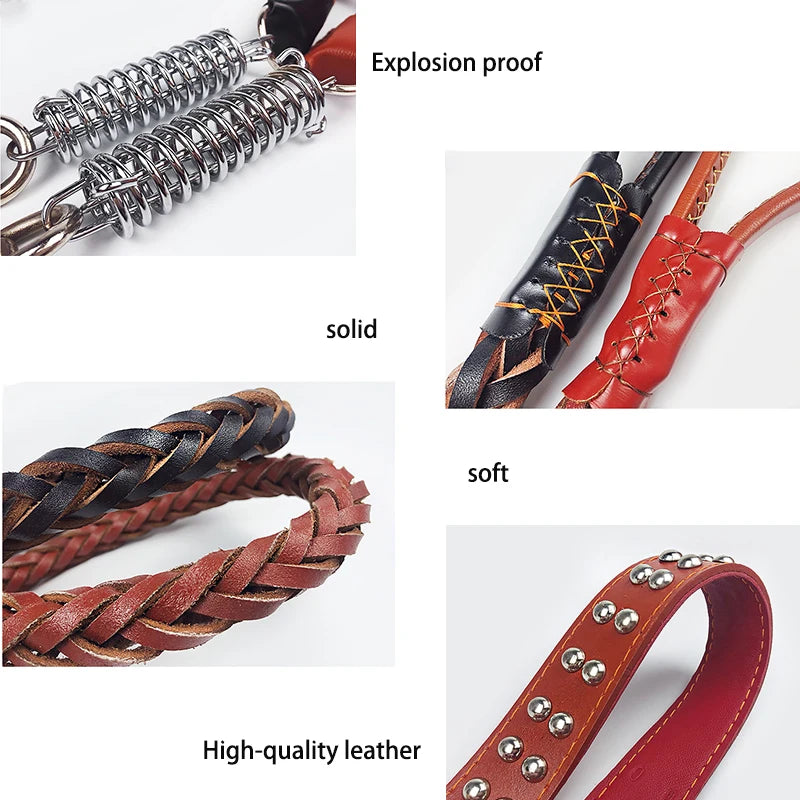 Leather Dog Collar & Leash – Strong Traction Lead for Large Dogs