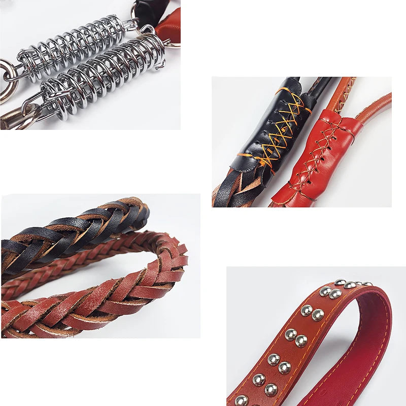 Leather Dog Collar & Leash – Strong Traction Lead for Large Dogs