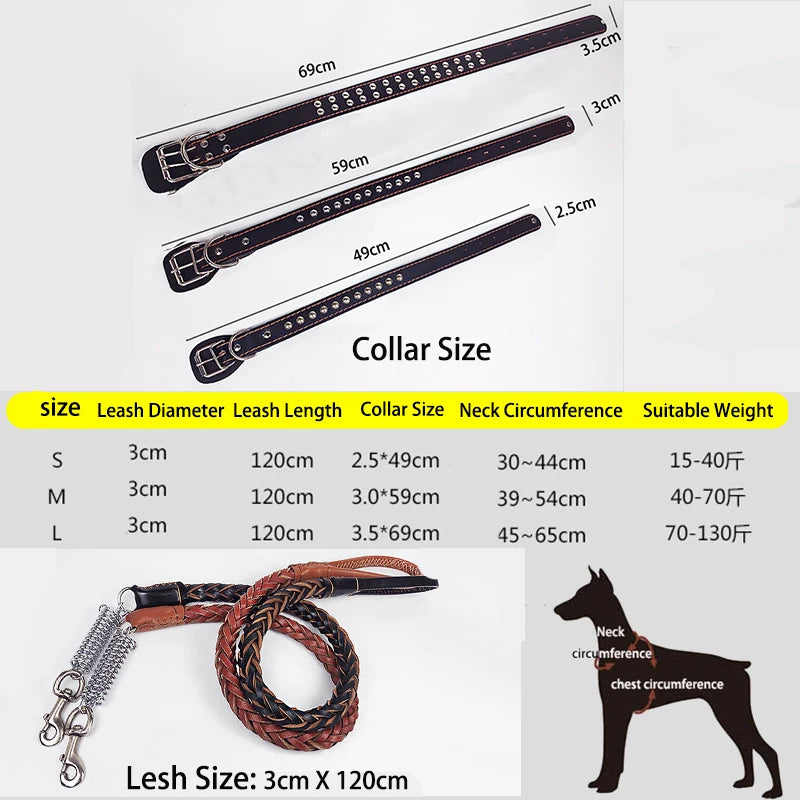 Leather Dog Collar & Leash – Strong Traction Lead for Large Dogs