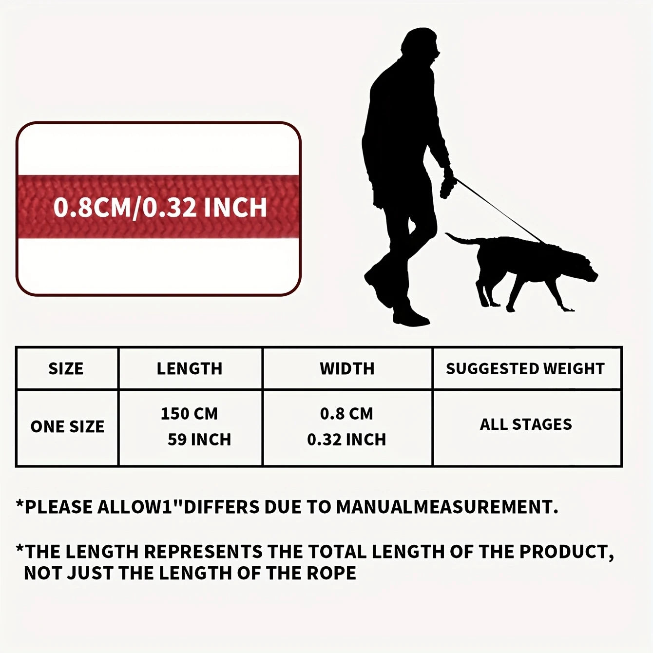 pet dog leash, 1.5-meter high density rope, soft handle, alloy buckle.