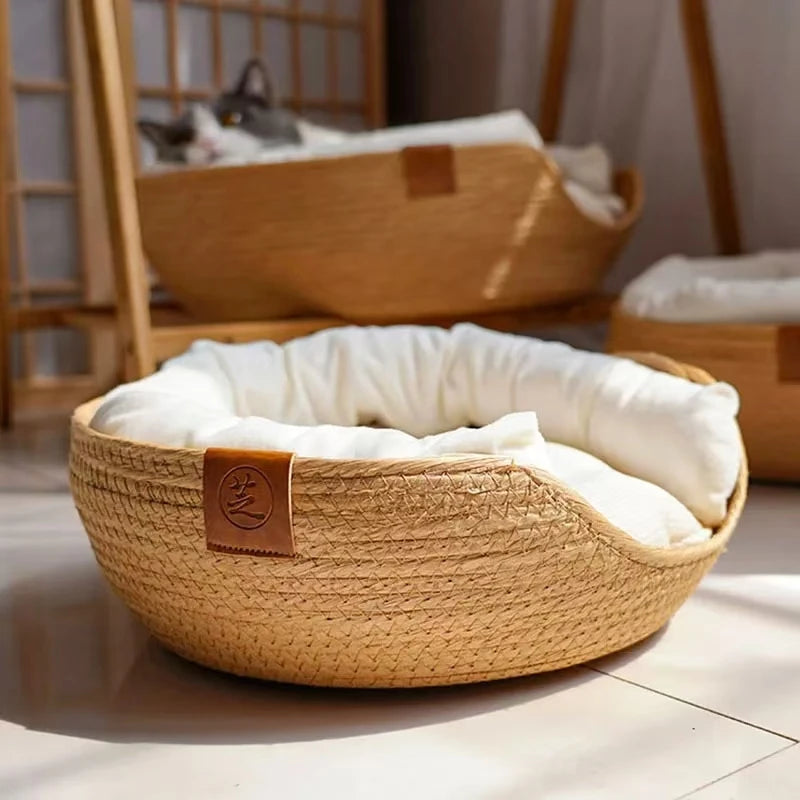 Cat & Dog Beds Sofa Handmade Bamboo Weaving Cozy Nest