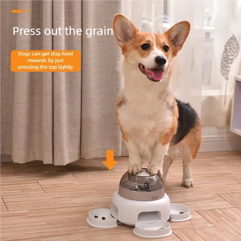 Three bowls of pet food dispenser, automatic press feeder