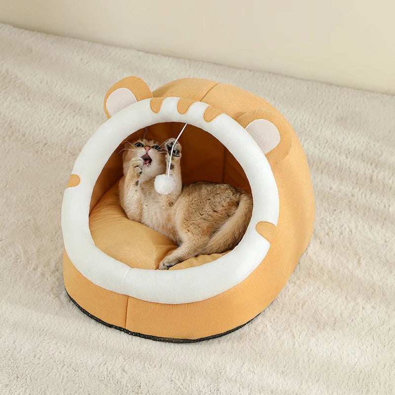 Warm Cat Bed House – Cozy Cave Tent with Cushion for Cats & Small Dogs
