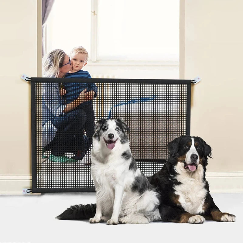 Pet Safety Fence – Foldable Mesh Barrier Gate for Dogs with Hooks