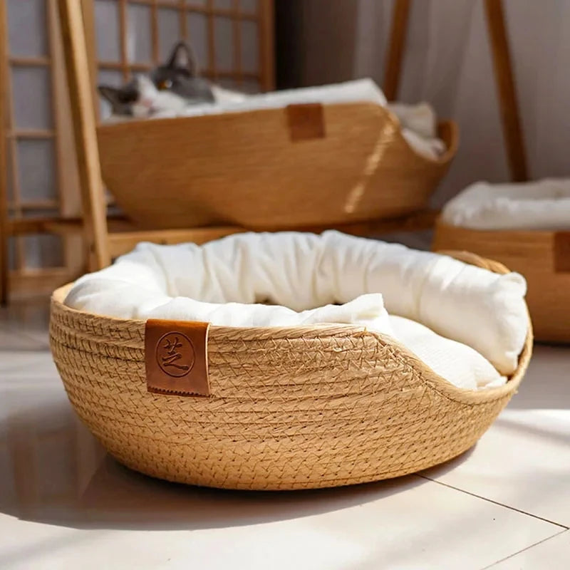 Cat & Dog Beds Sofa Handmade Bamboo Weaving Cozy Nest