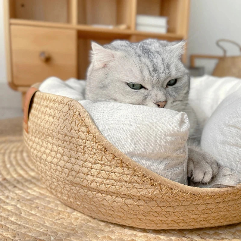 Cat & Dog Beds Sofa Handmade Bamboo Weaving Cozy Nest