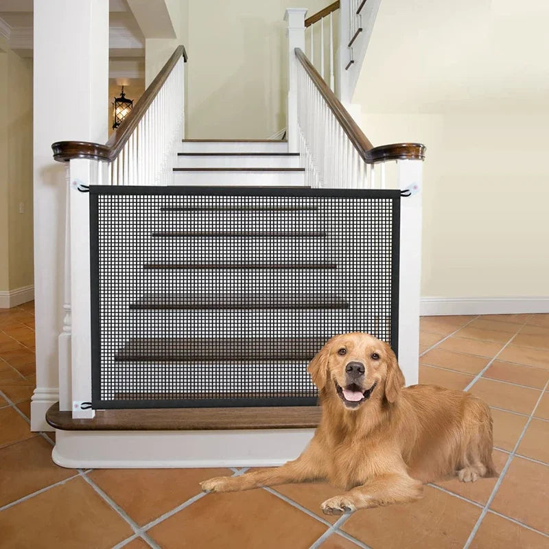 Pet Safety Fence – Foldable Mesh Barrier Gate for Dogs with Hooks
