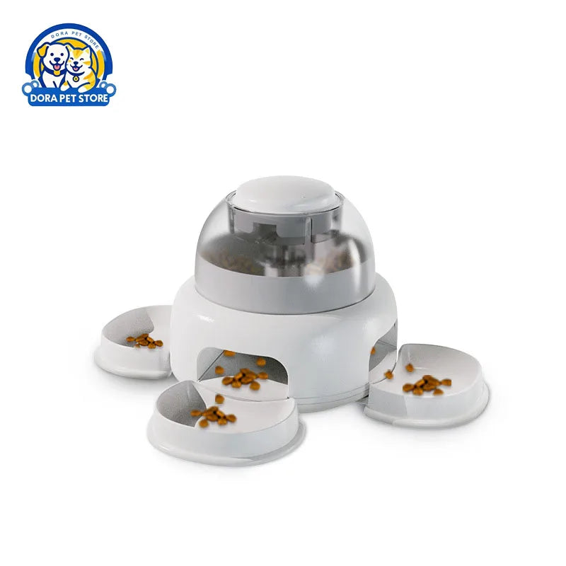 Three bowls of pet food dispenser, automatic press feeder