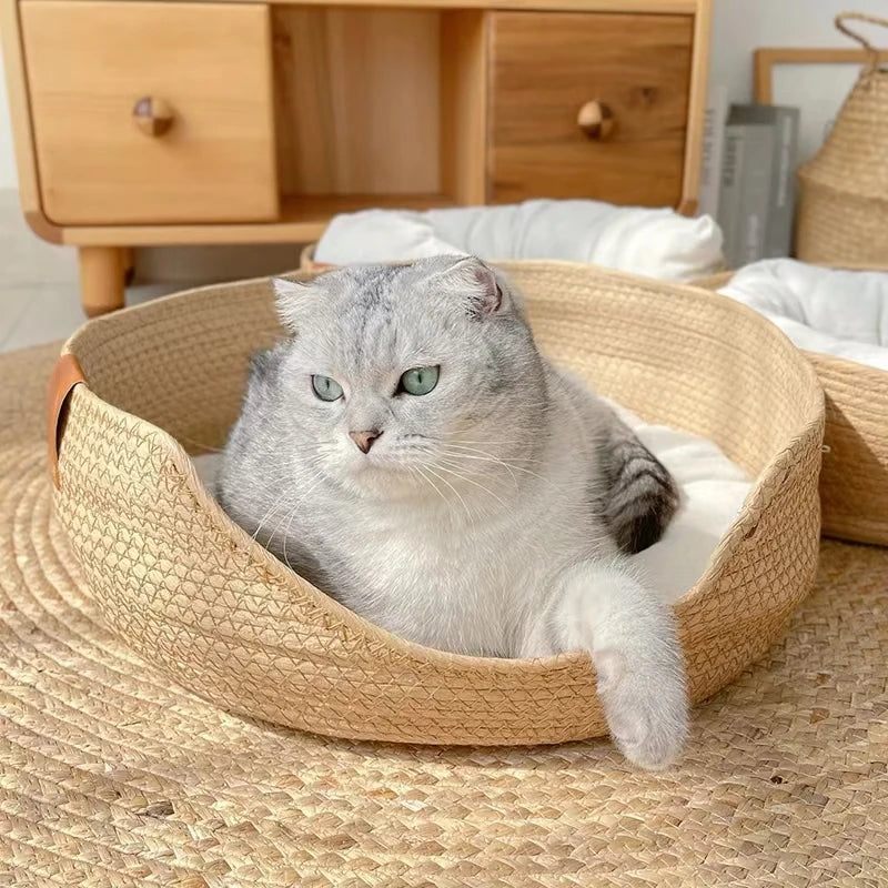 Cat & Dog Beds Sofa Handmade Bamboo Weaving Cozy Nest