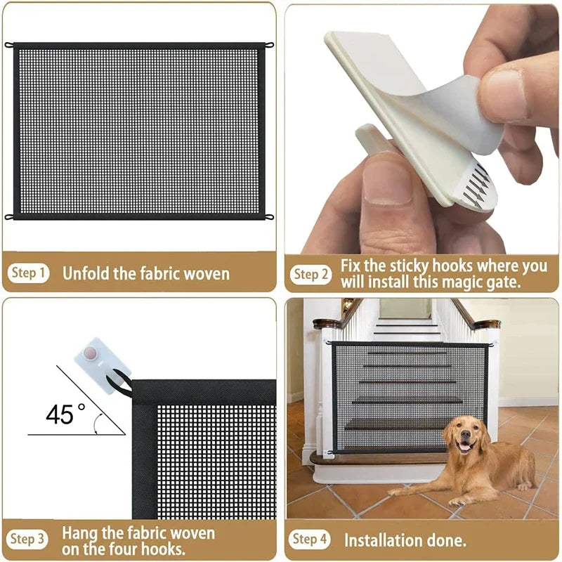 Pet Safety Fence – Foldable Mesh Barrier Gate for Dogs with Hooks