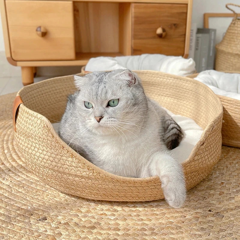 Cat & Dog Beds Sofa Handmade Bamboo Weaving Cozy Nest