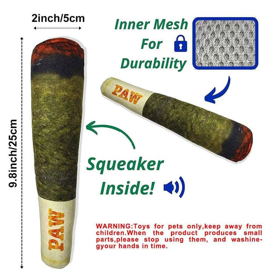 Cigar Plush Dog Toy – Funny Squeaky Chew for Small & Medium Pets