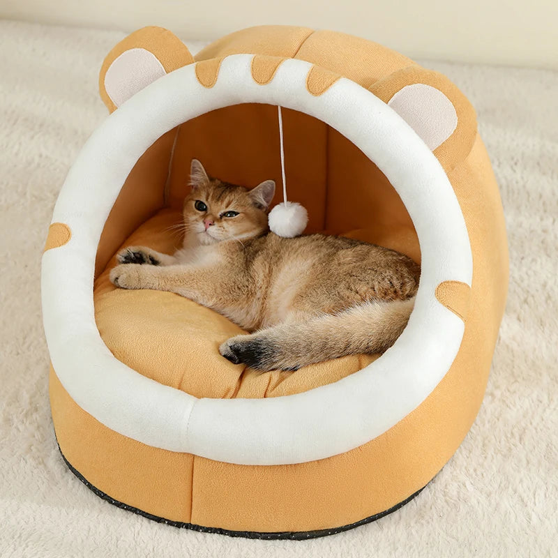 Warm Cat Bed House – Cozy Cave Tent with Cushion for Cats & Small Dogs