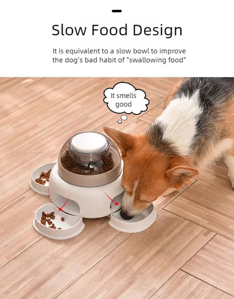 Three bowls of pet food dispenser, automatic press feeder