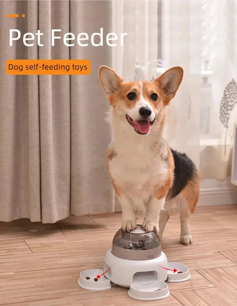 Three bowls of pet food dispenser, automatic press feeder