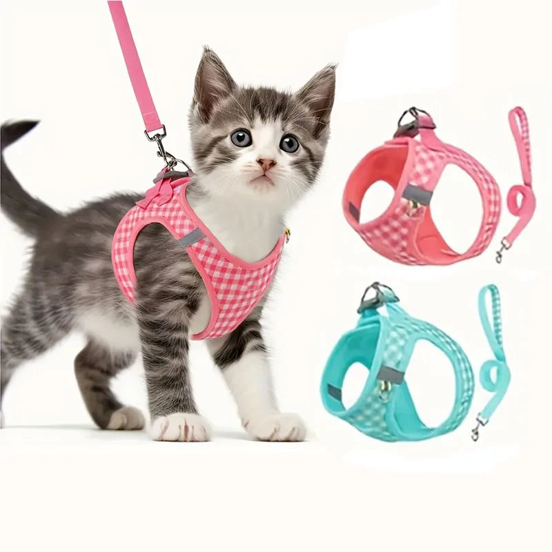 Plaid Cat Suit – Reflective, Durable Pet Outfit with Collar & Leash