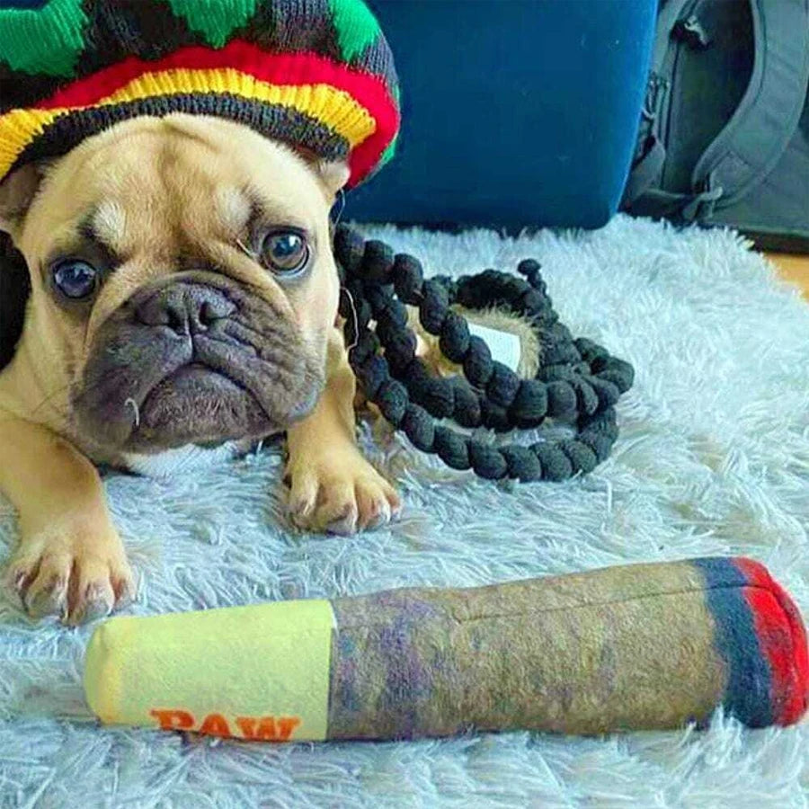 Cigar Plush Dog Toy – Funny Squeaky Chew for Small & Medium Pets