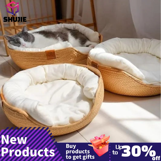 Cat & Dog Beds Sofa Handmade Bamboo Weaving Cozy Nest