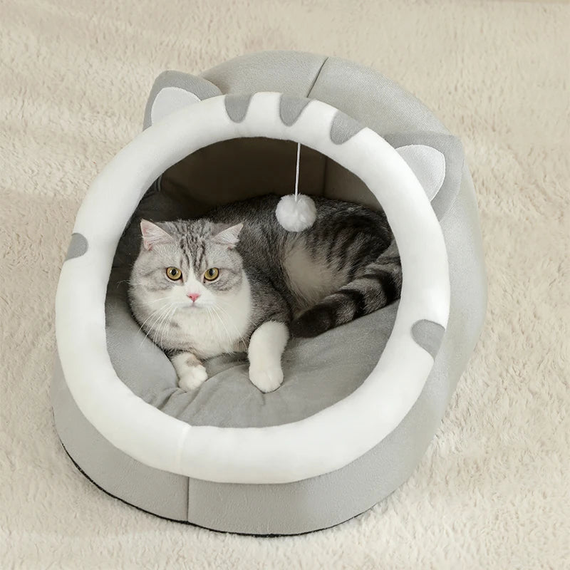 Warm Cat Bed House – Cozy Cave Tent with Cushion for Cats & Small Dogs