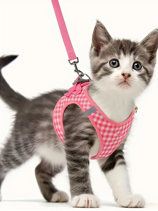 Plaid Cat Suit – Reflective, Durable Pet Outfit with Collar & Leash